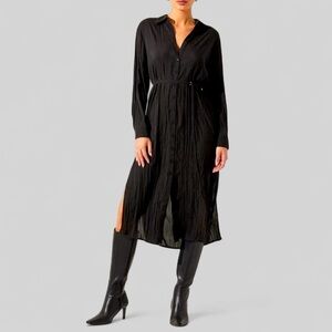 ASTR the Label Belted Long Sleeve Midi Shirtdress-Black size Small-NWT